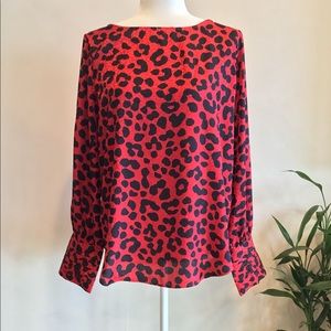 Ann Taylor Silky Red/Black Leopard Print Blouse